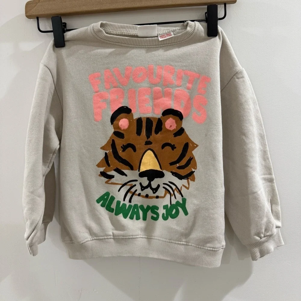 ZARA | favorite friends always joy tiger crew neck sweatshirt